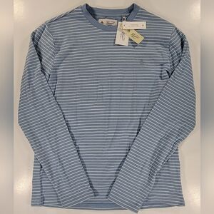 NEW Original Penguin Men's Long Sleeve Blue Striped Cotton Shirt Stretch Medium